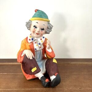 Royal Crown 7" Boy Clown Circus Sitting Porcelain Figurine, Vintage Decor‎